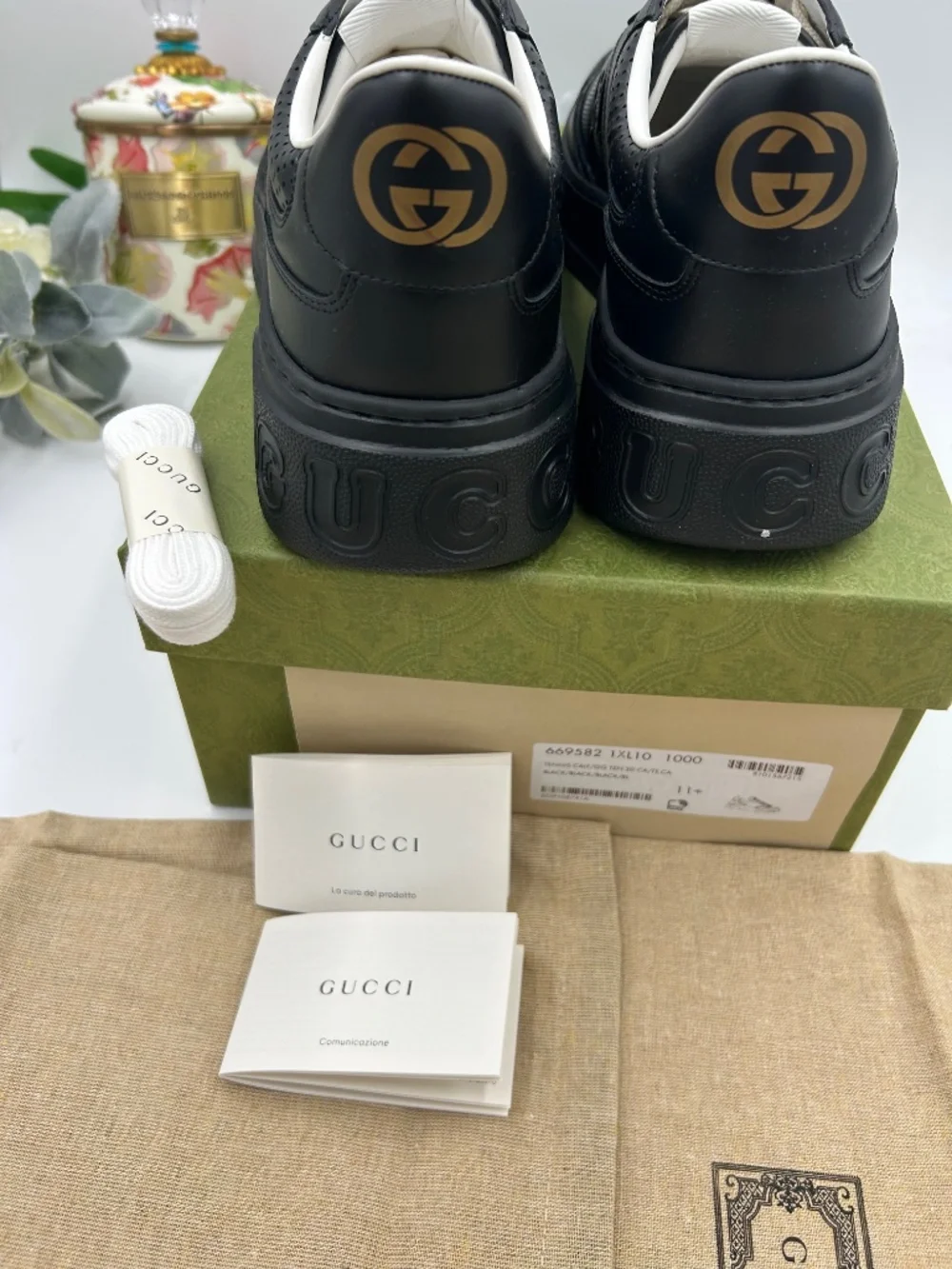 Gucci Chunky B Perforated GG Embossed Leather Sneakers. Size 11.5. (Fits 12.5)